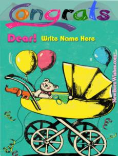 Congrats Wish Baby Cart Cartoon Card With Name